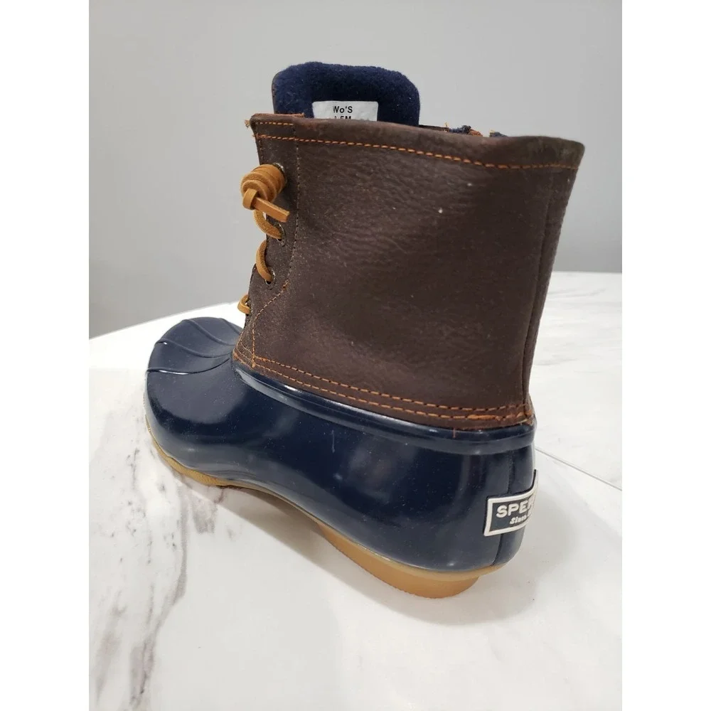 NEW NO BOX SZ 8 Sperry Saltwater Waterproof Duck Rain Boots Blue Brown Leather